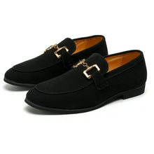 Load image into Gallery viewer, Men British Loafers Solid Color Faux Suede Square Toe Low Heel Metal