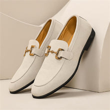 Load image into Gallery viewer, Men British Loafers Solid Color Faux Suede Square Toe Low Heel Metal