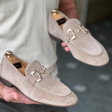 Load image into Gallery viewer, Men British Loafers Solid Color Faux Suede Square Toe Low Heel Metal