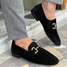 Load image into Gallery viewer, Men British Loafers Solid Color Faux Suede Square Toe Low Heel Metal