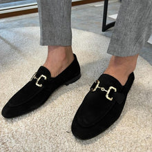 Load image into Gallery viewer, Men British Loafers Solid Color Faux Suede Square Toe Low Heel Metal