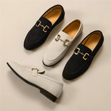 Load image into Gallery viewer, Men British Loafers Solid Color Faux Suede Square Toe Low Heel Metal