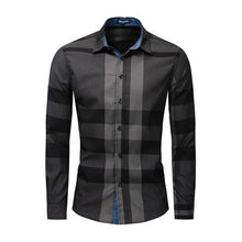 Load image into Gallery viewer, Men Shirt Long Sleeve Casual Vertical Plaid Shirts Mens Chemise Homme