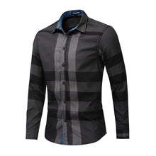 Load image into Gallery viewer, Men Shirt Long Sleeve Casual Vertical Plaid Shirts Mens Chemise Homme