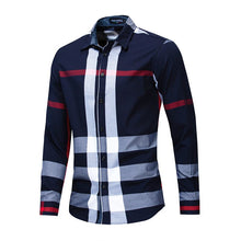 Load image into Gallery viewer, Men Shirt Long Sleeve Casual Vertical Plaid Shirts Mens Chemise Homme