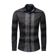 Load image into Gallery viewer, Men Shirt Long Sleeve Casual Vertical Plaid Shirts Mens Chemise Homme