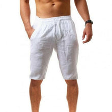 Load image into Gallery viewer, Men Shorts Solid Color Breathable Cotton Linen Drawstring Mid Rise - Sophornlilly