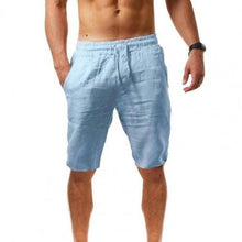 Load image into Gallery viewer, Men Shorts Solid Color Breathable Cotton Linen Drawstring Mid Rise - Sophornlilly