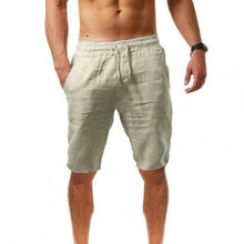 Load image into Gallery viewer, Men Shorts Solid Color Breathable Cotton Linen Drawstring Mid Rise - Sophornlilly