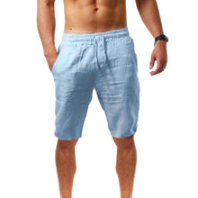 Load image into Gallery viewer, Men Shorts Solid Color Breathable Cotton Linen Drawstring Mid Rise - Sophornlilly