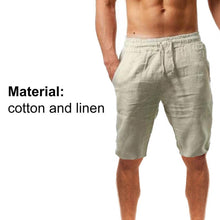 Load image into Gallery viewer, Men Shorts Solid Color Breathable Cotton Linen Drawstring Mid Rise - Sophornlilly