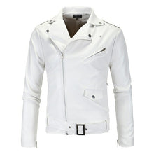 Load image into Gallery viewer, Men Slim White Leather Jackets Oblique Zipper