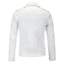 Load image into Gallery viewer, Men Slim White Leather Jackets Oblique Zipper