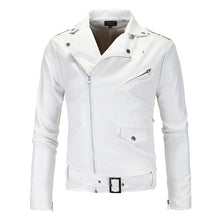 Load image into Gallery viewer, Men Slim White Leather Jackets Oblique Zipper
