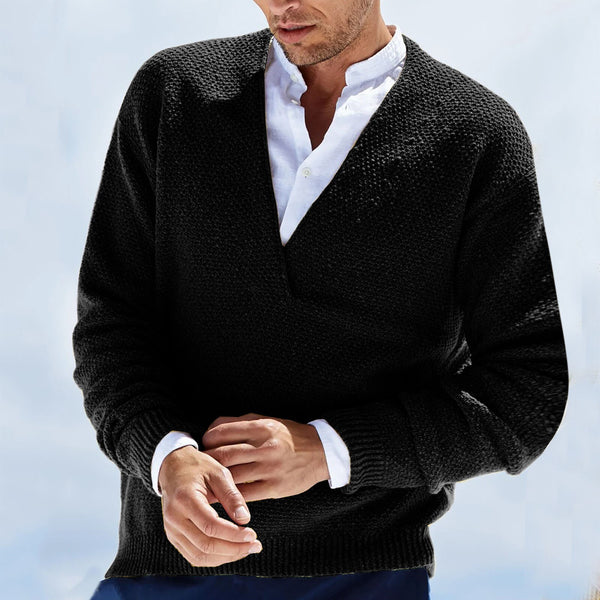 Men's Autumn And Winter Pullover V neck Solid Color Cardigan Loose