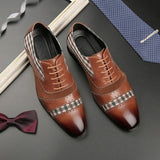 Men's Brogue Shoes Brown Black Patchwork Fabric Business Lace-up