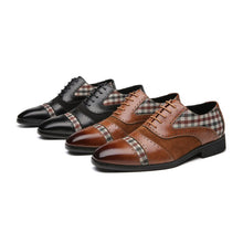 Load image into Gallery viewer, Men&#39;s Brogue Shoes Brown Black Patchwork Fabric Business Lace-up