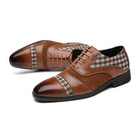 Men's Brogue Shoes Brown Black Patchwork Fabric Business Lace-up