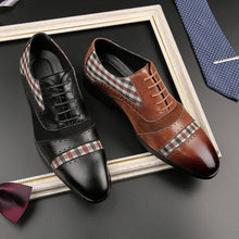 Load image into Gallery viewer, Men&#39;s Brogue Shoes Brown Black Patchwork Fabric Business Lace-up