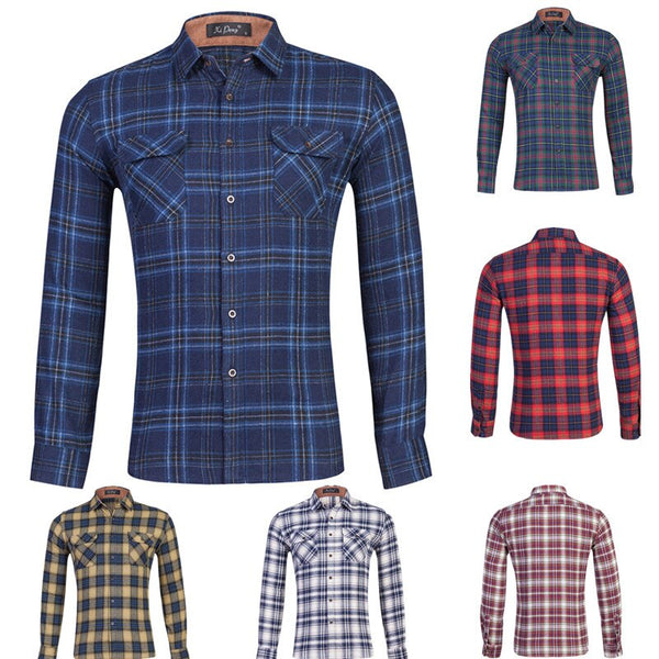 Men's Classic Casual Wear Flannel Striped Long sleeved Shirt Middle