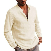 Load image into Gallery viewer, Men’ S Cotton Linen Shirts Solid Color Stand Collar Long Sleeve Shirt