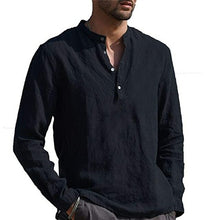 Load image into Gallery viewer, Men’ S Cotton Linen Shirts Solid Color Stand Collar Long Sleeve Shirt