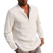 Load image into Gallery viewer, Men’ S Cotton Linen Shirts Solid Color Stand Collar Long Sleeve Shirt
