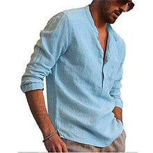 Load image into Gallery viewer, Men’ S Cotton Linen Shirts Solid Color Stand Collar Long Sleeve Shirt