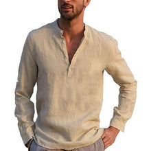 Load image into Gallery viewer, Men’ S Cotton Linen Shirts Solid Color Stand Collar Long Sleeve Shirt