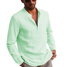 Load image into Gallery viewer, Men’ S Cotton Linen Shirts Solid Color Stand Collar Long Sleeve Shirt