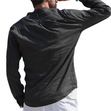 Load image into Gallery viewer, Men’ S Cotton Linen Shirts Solid Color Stand Collar Long Sleeve Shirt