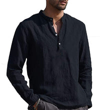 Load image into Gallery viewer, Men’ S Cotton Linen Shirts Solid Color Stand Collar Long Sleeve Shirt