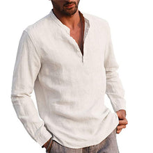 Load image into Gallery viewer, Men’ S Cotton Linen Shirts Solid Color Stand Collar Long Sleeve Shirt