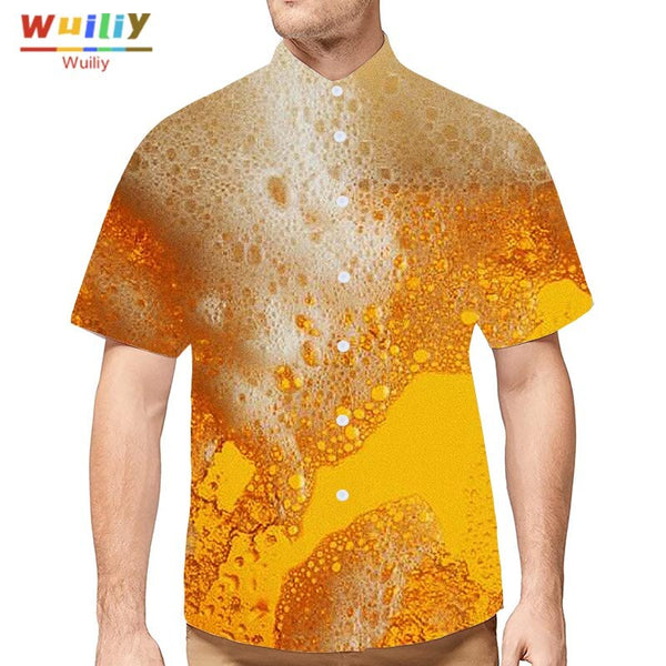 Men's Graphic Beer Button Down Shirts Novelty Beach 3D Pattern Summer