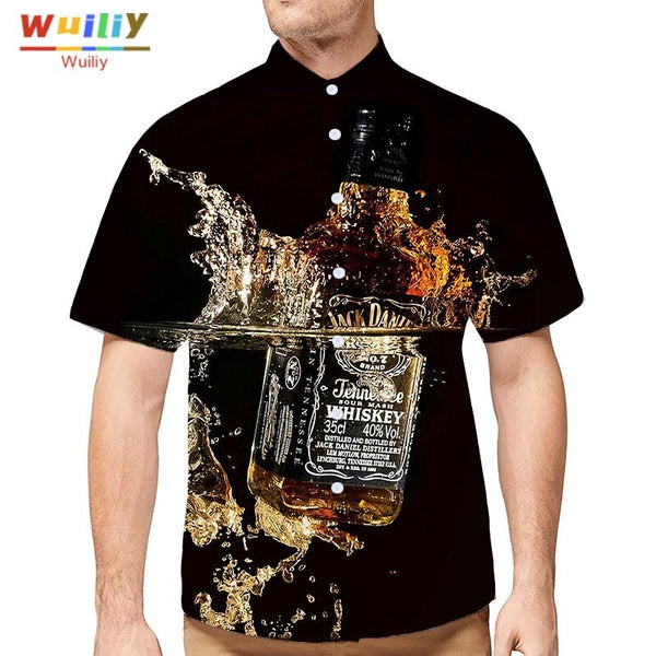 Men's Graphic Beer Button Down Shirts Novelty Beach 3D Pattern Summer