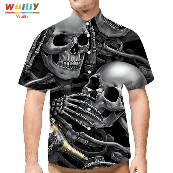 Men's Graphic Skeleton Button Down Shirts Novelty Beach 3D Pattern