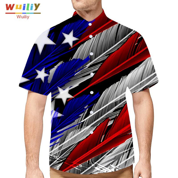 Men's Graphic United States Button Down Shirts Novelty Beach 3D