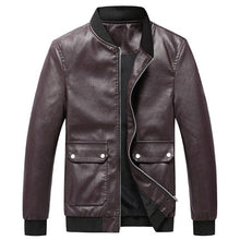 Load image into Gallery viewer, Men's Leather Jacket Baseball Collar Slim Fit