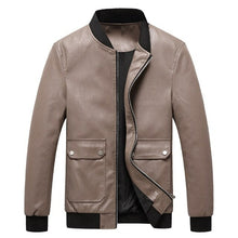 Load image into Gallery viewer, Men's Leather Jacket Baseball Collar Slim Fit
