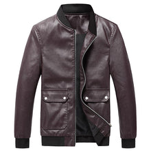Load image into Gallery viewer, Men's Leather Jacket Baseball Collar Slim Fit