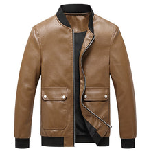 Load image into Gallery viewer, Men's Leather Jacket Baseball Collar Slim Fit