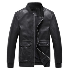 Load image into Gallery viewer, Men's Leather Jacket Baseball Collar Slim Fit