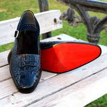 Load image into Gallery viewer, Men&#39;s Loafers Handmade Blue Black Suede Pu Leather Stitching