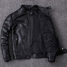 Load image into Gallery viewer, Sheepskin Leather Jacket Motorcycle Biker