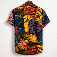 Mens Ethnic Short Sleeve Casual Cotton Linen Printing Hawaiian Shirt