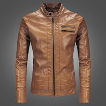 Load image into Gallery viewer, Mens Leather Jacket Fashion Motorcycle PU Leather Jacket Slim Fit Faux
