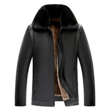 Load image into Gallery viewer, Mens Leather Jacket Winter Fur Collar Fleece PU Coats Business Casual