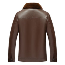 Load image into Gallery viewer, Mens Leather Jacket Winter Fur Collar Fleece PU Coats Business Casual