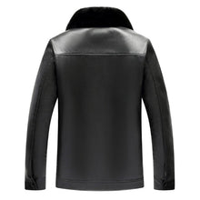 Load image into Gallery viewer, Mens Leather Jacket Winter Fur Collar Fleece PU Coats Business Casual
