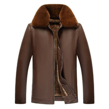 Load image into Gallery viewer, Mens Leather Jacket Winter Fur Collar Fleece PU Coats Business Casual